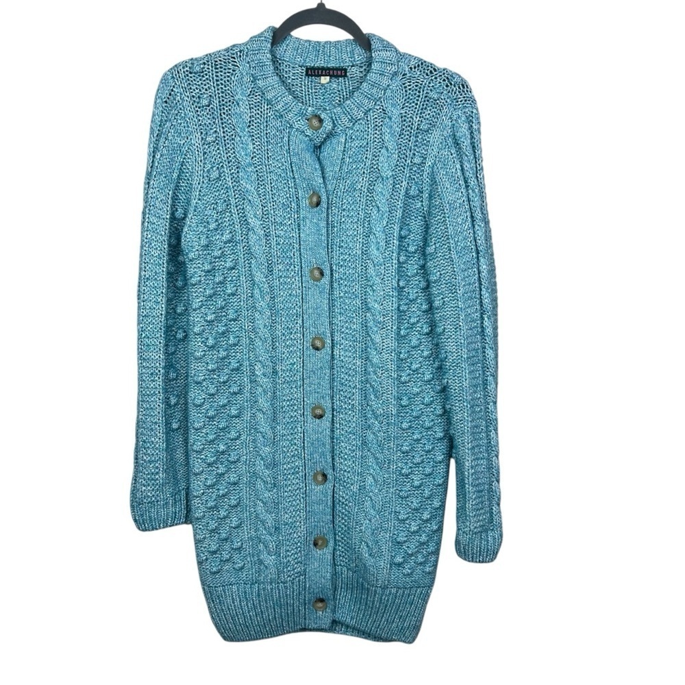 Alexa Chung Knit Cardigan Sweater Button Front M Blue